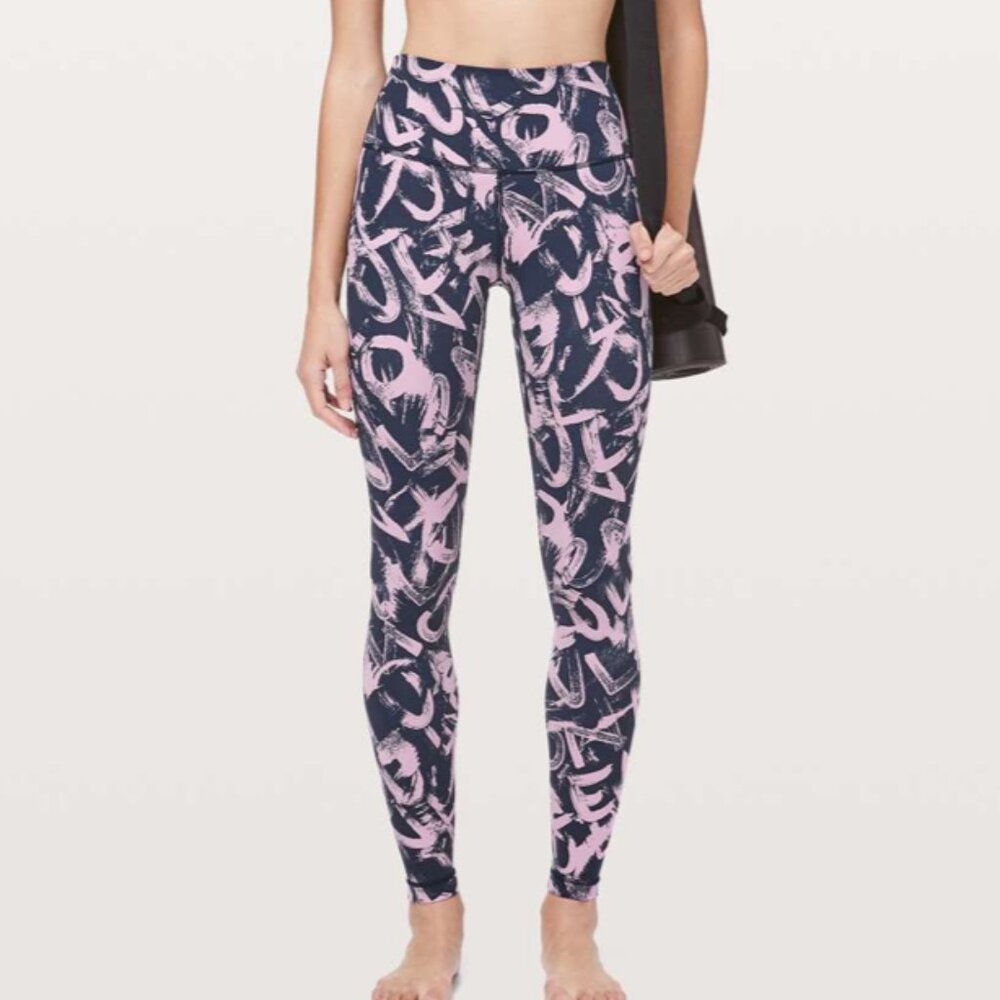 Lululemon Wunder Under High-Rise Full-On Luxtreme 28" Graffiti Navy Pink Size 12